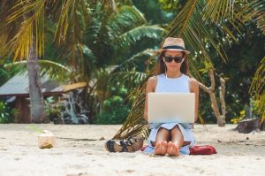Female Working Remote Island Female working a flexible schedule